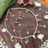 Vriksham Designer Pearl Choker Style Square Pendant Kundan Jadau Neckpiece-Multi Color-J3398